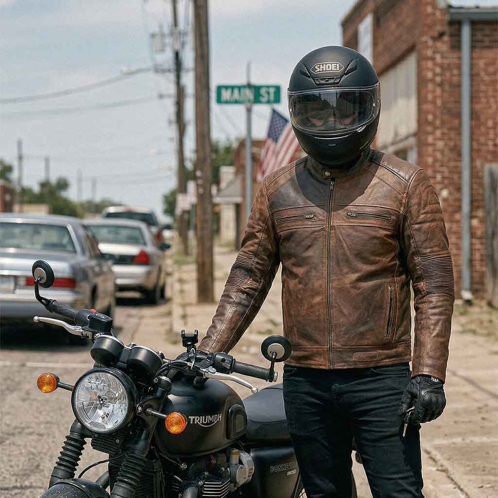 RIDERACT® Men’s Leather Motorcycle Jacket  Cafe Racer Biker Jacket Size Small